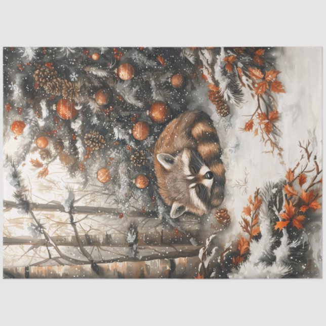 Sleeping Racoon Rustic Christmas Decoupage Tissue Paper (Front)