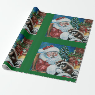 Sleeping Racoon & Santa Wrapping Paper