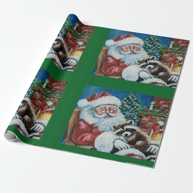 Sleeping Racoon & Santa Wrapping Paper (Unrolled)