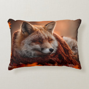 Sleeping Red Fox in a Cozy Autumn Scarf Decorative Cushion