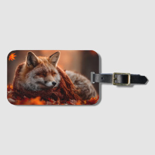 Sleeping Red Fox in a Cozy Autumn Scarf Luggage Tag