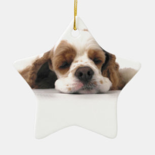 Sleeping Red/White Cocker Spaniel Ceramic Tree Decoration