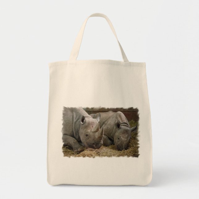 Sleeping Rhinos Grocery Tote Bag (Front)