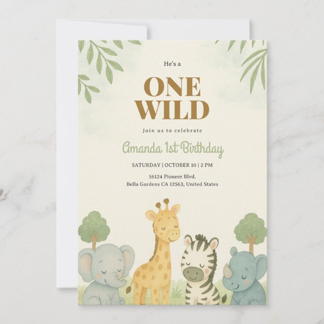 Sleeping Safari Baby Animals Birthday Invitation (Front)
