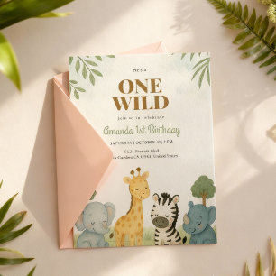 Sleeping Safari Baby Animals Birthday Invitation