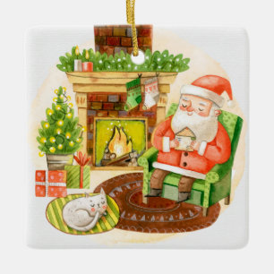 Sleeping Santa Ceramic Ornament