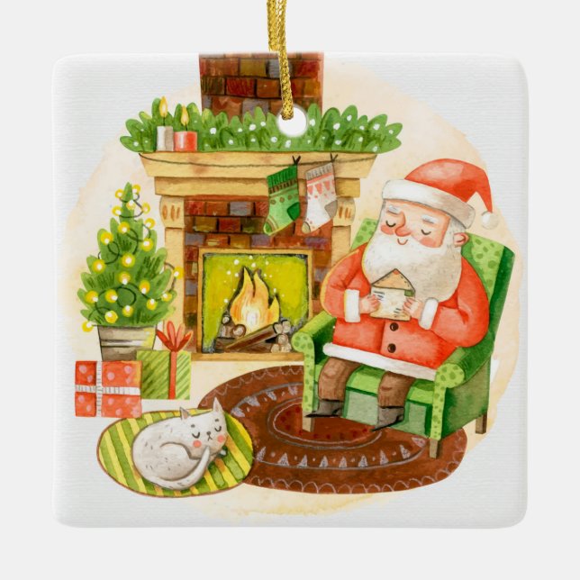Sleeping Santa Ceramic Ornament (Front)