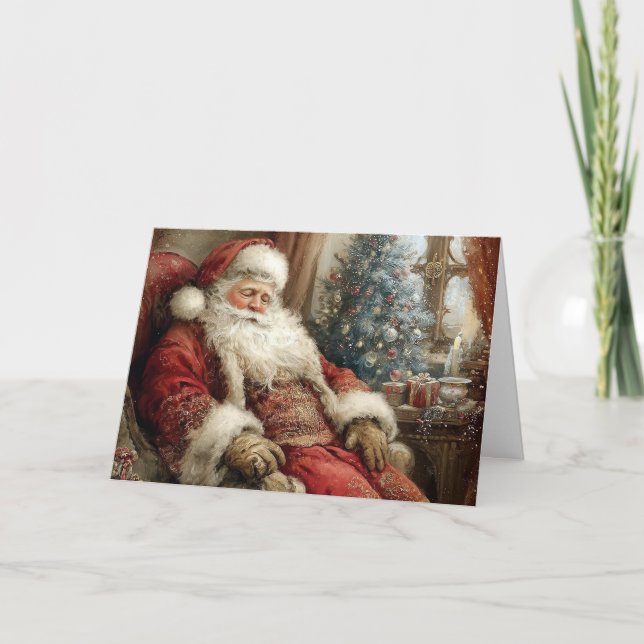Sleeping Santa Claus Happy Holidays Folded Card (Front)