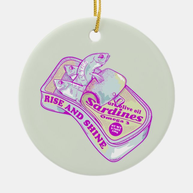 SLEEPING SARDINES rISE AND SHINE Ceramic Tree Decoration (Front)