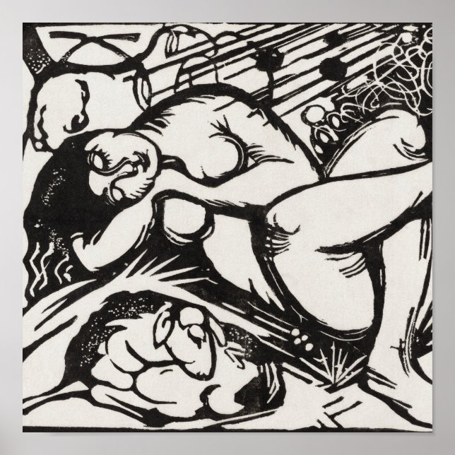 Sleeping Shepherdess Franz Marc Woodcut Poster (Front)