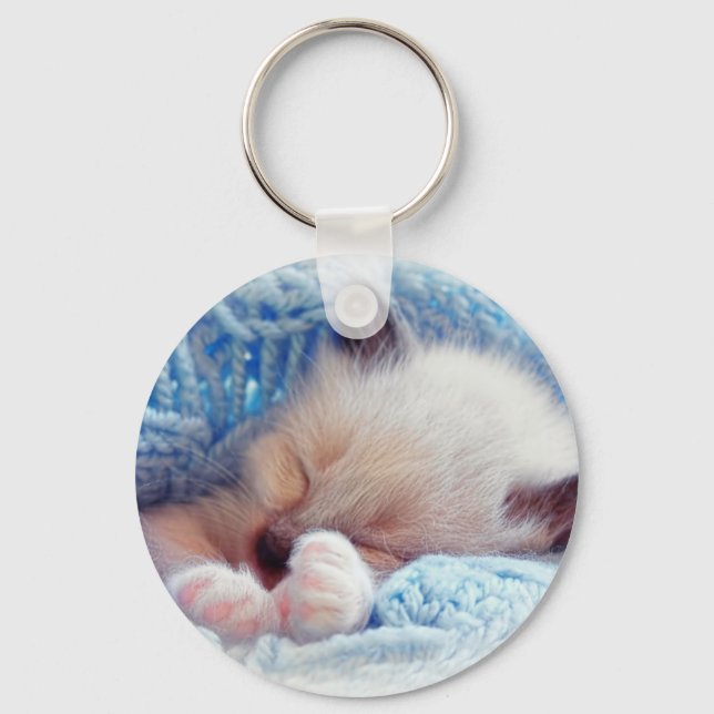 Sleeping Siamese Kitten Paws Key Ring (Front)