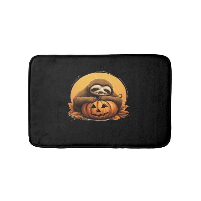 Sleeping Sloth and Halloween Pumpkin Classic T-Shi Bath Mat (Front)