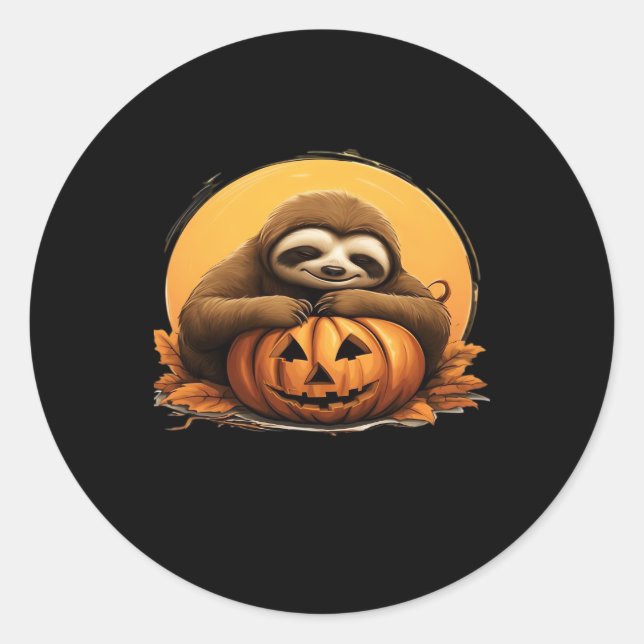 Sleeping Sloth and Halloween Pumpkin Classic T-Shi Classic Round Sticker (Front)