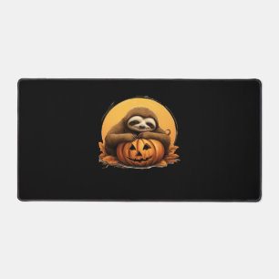 Sleeping Sloth and Halloween Pumpkin Classic T-Shi Desk Mat