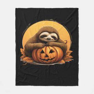 Sleeping Sloth and Halloween Pumpkin Classic T-Shi Fleece Blanket
