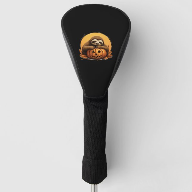 Sleeping Sloth and Halloween Pumpkin Classic T-Shi Golf Head Cover (Front)