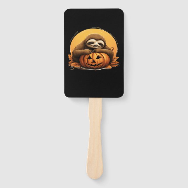 Sleeping Sloth and Halloween Pumpkin Classic T-Shi Hand Fan (Front)