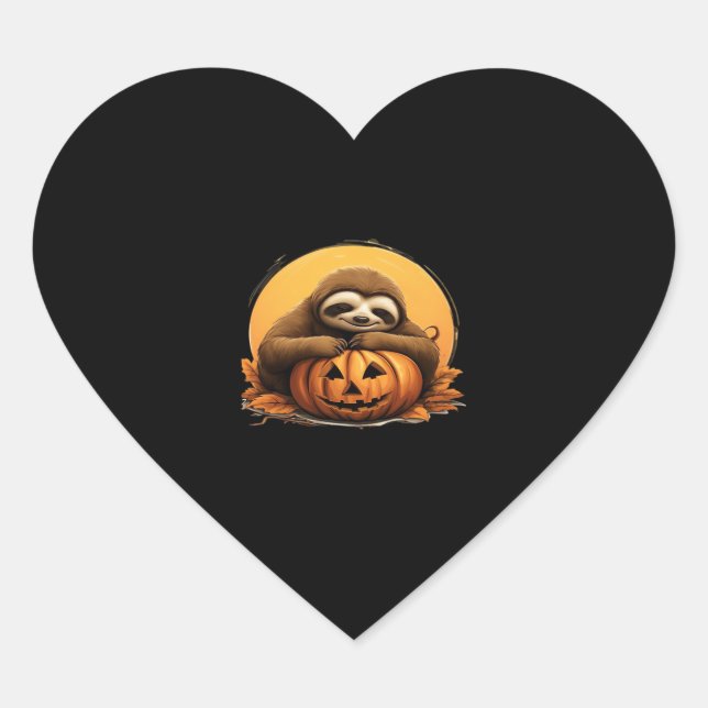 Sleeping Sloth and Halloween Pumpkin Classic T-Shi Heart Sticker (Front)