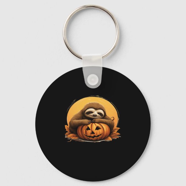 Sleeping Sloth and Halloween Pumpkin Classic T-Shi Key Ring (Front)