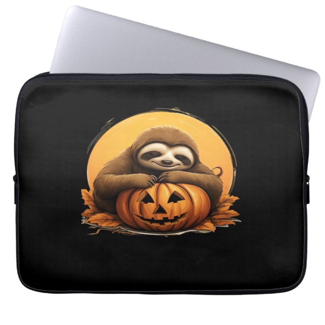 Sleeping Sloth and Halloween Pumpkin Classic T-Shi Laptop Sleeve (Front)
