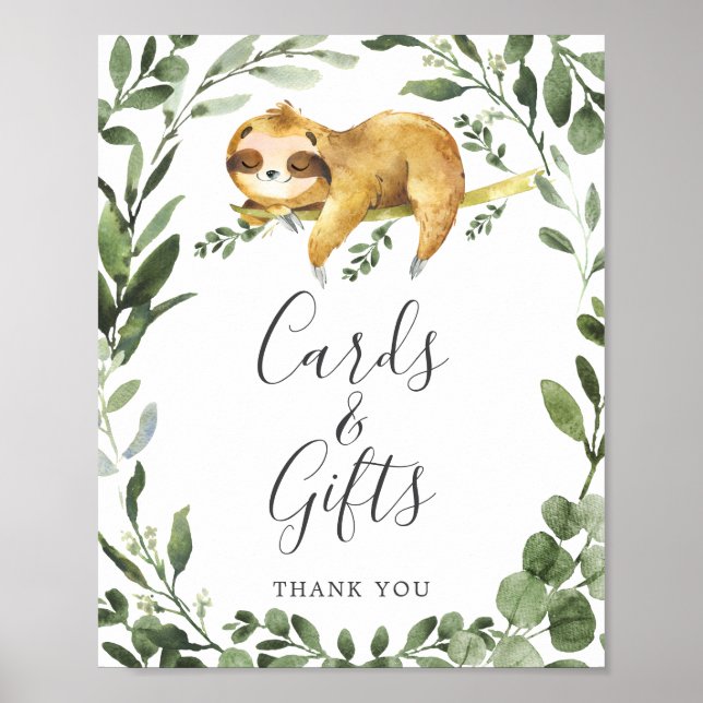 Sleeping Sloth Baby Shower Cards and Gifts Sign (Front)