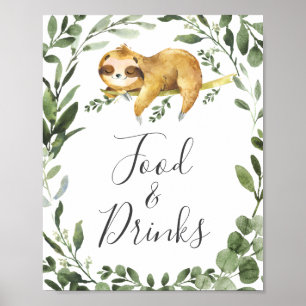 Sleeping Sloth Baby Shower Food and Drinks Sign