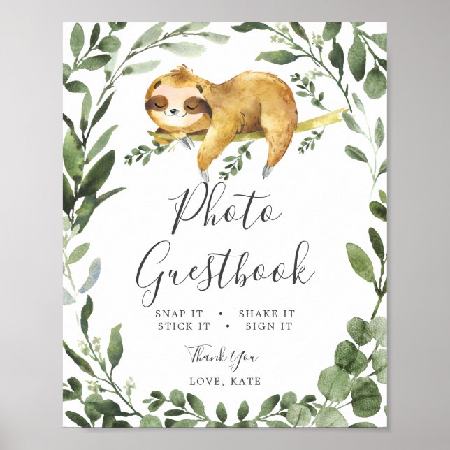 Sleeping Sloth Baby Shower Photo Guestbook Sign (Front)