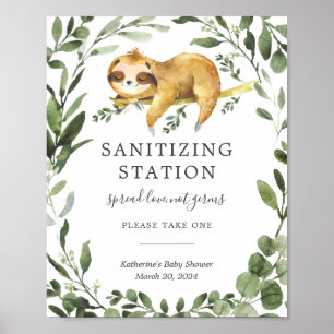 Sleeping Sloth Baby Shower Sanitising Station Sign