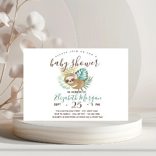 Sleeping Sloth,Palm, Polka Dots Baby Shower   Invitation
