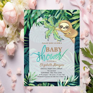 Sleeping Sloth Summer Palm Leaf Baby Shower Invitation