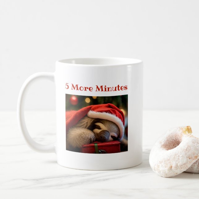 Sleeping Sloth Wearing Christmas Hat Funny Mug (With Donut)