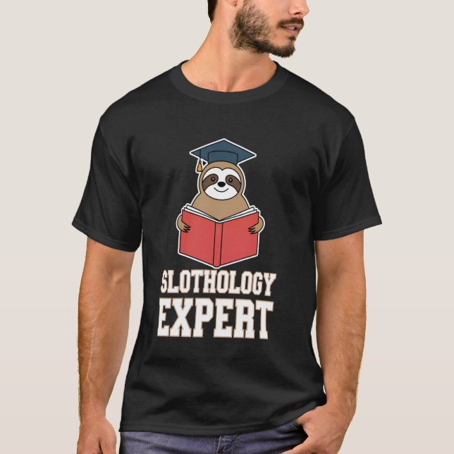 Sleeping Sloth with Book and Graduation Cap T-Shirt (Front)