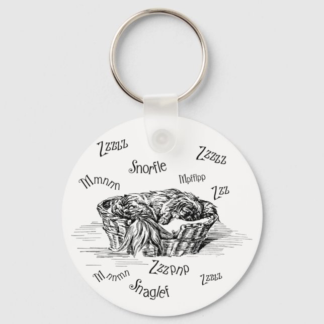 Sleeping Snoring Pekingese Doggie Key Ring (Front)