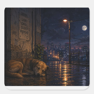 sleeping street dog square sticker