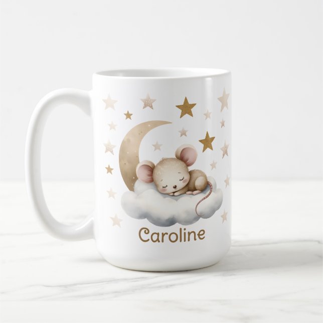 Sleeping Sweet Little Mouse Name Kids Mug (Left)