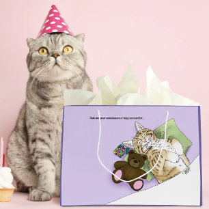 Sleeping Tabby Cat Comfort Cute Cosy Lavender Large Gift Bag