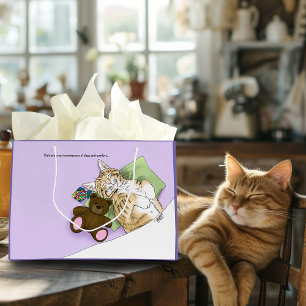 Sleeping Tabby Cat Comfort Cute Cosy Lavender Large Gift Bag