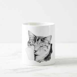 Sleeping Tabby Cat Monochrome Art Mug