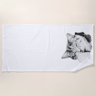 Sleeping Tabby Cat Monochrome Towel