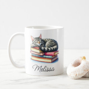 Sleeping Tabby Cat Mug with Name Template
