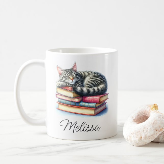 Sleeping Tabby Cat Mug with Name Template (With Donut)