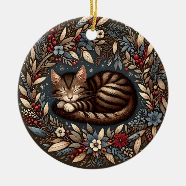 Sleeping Tabby Cat Ornament (Front)