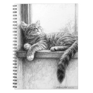 Sleeping Tabby Cat Pencil Sketch Notebook