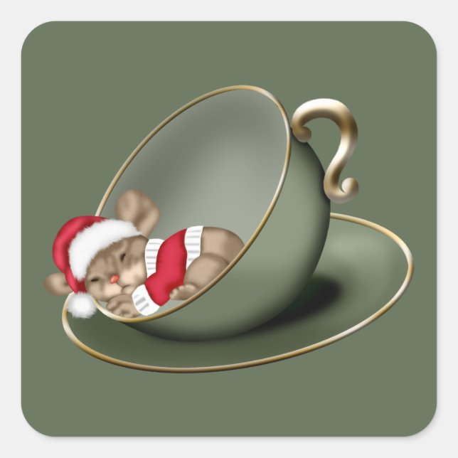Sleeping Tea Cup Mouse Square Sticker (Front)