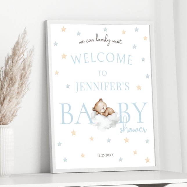 Sleeping Teddy Bear Baby Boy Shower Welcome Sign (Creator Uploaded)