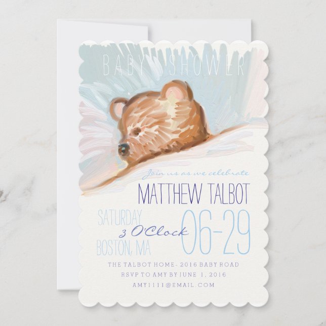 Sleeping Teddy Bear Baby Shower Invitation (Front)
