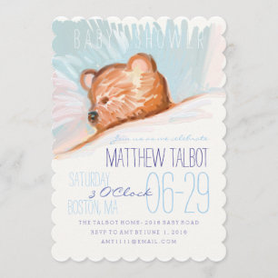 Sleeping Teddy Bear Baby Shower Invitation