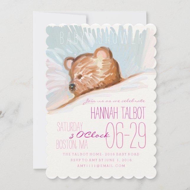 Sleeping Teddy Bear Baby Shower Invitation 2 (Front)