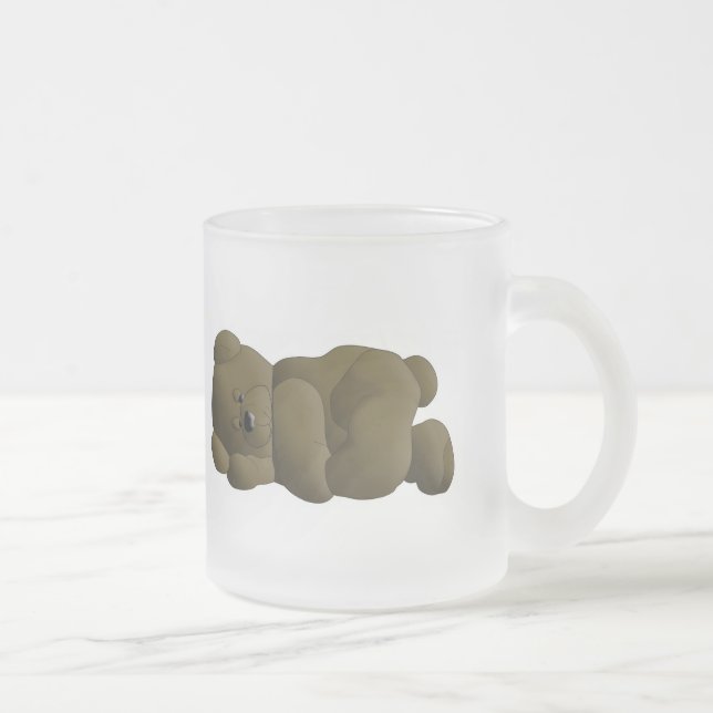 Sleeping Teddy Bear Cartoon Frosted Glass Coffee Mug (Right)
