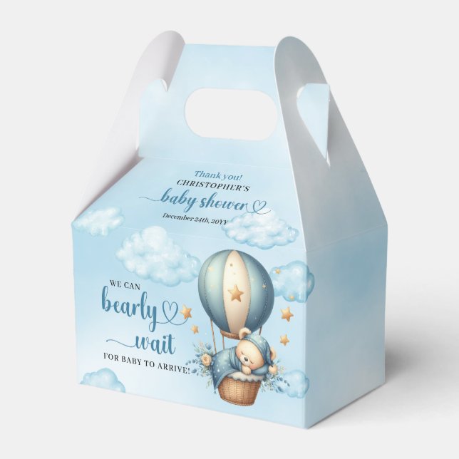 Sleeping teddy bear in hot air balloon favour boxe favour box (Front Side)